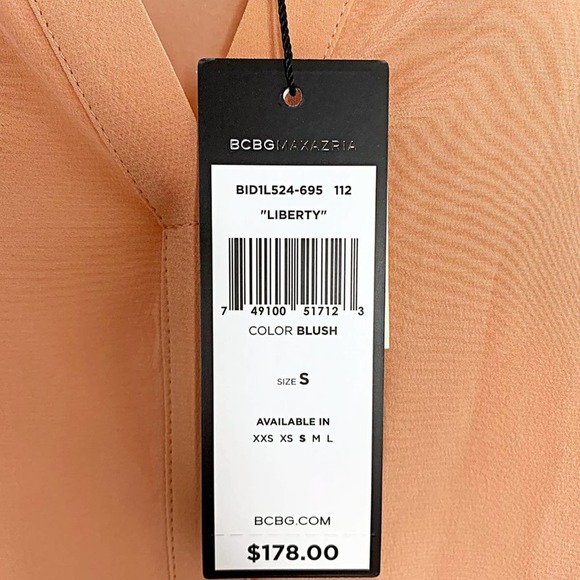 BCBGMAXAZRIA Liberty Split-Neck High-Low Silk Blouse in Blush - Picture 7 of 7